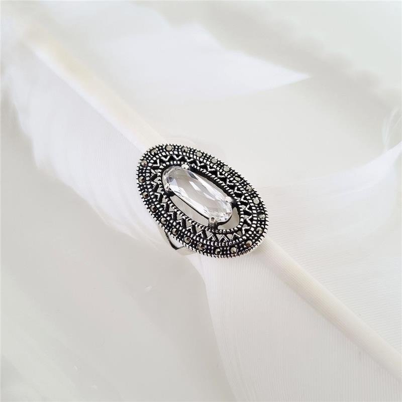 ANEL PRATA 925 OVAL GRANDE COM PEDRA E CRAVEJADO