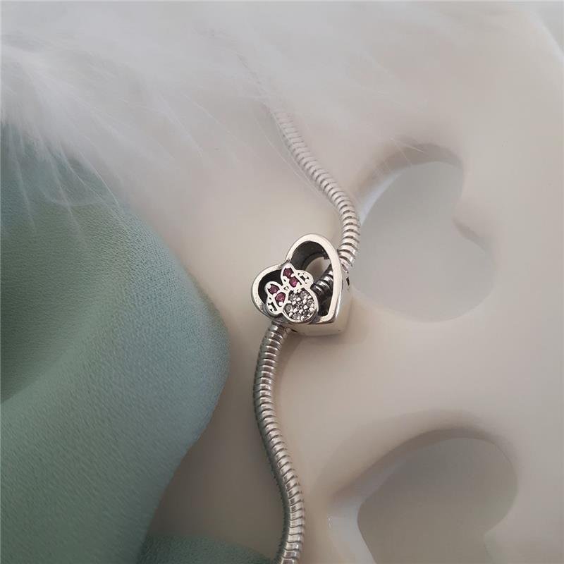 BERLOQUE PRATA 925 MURANO CORAÇÃO MINNIE