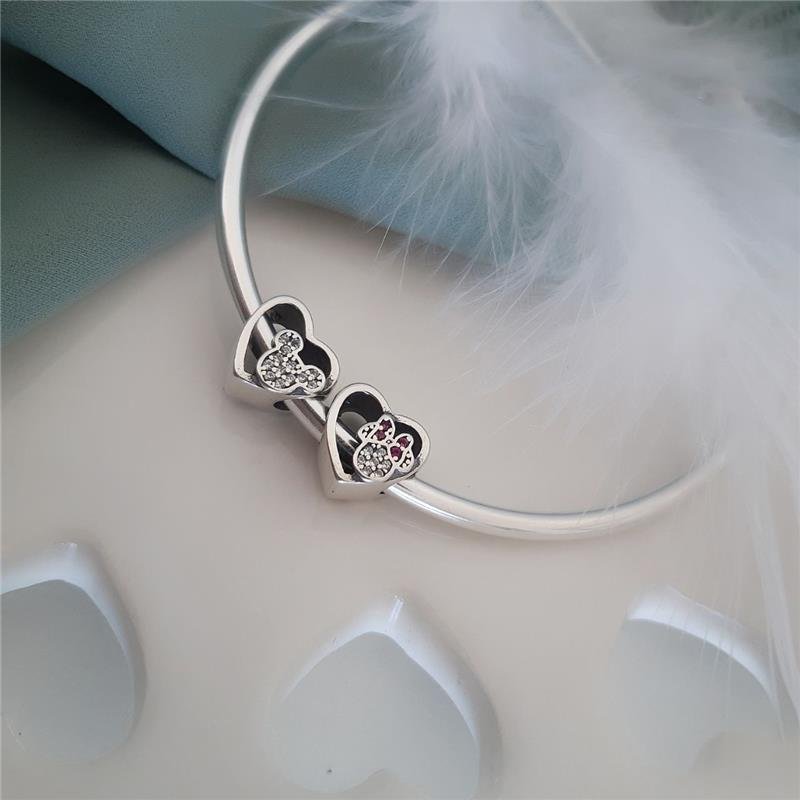 BERLOQUE PRATA 925 MURANO CORAÇÃO MINNIE