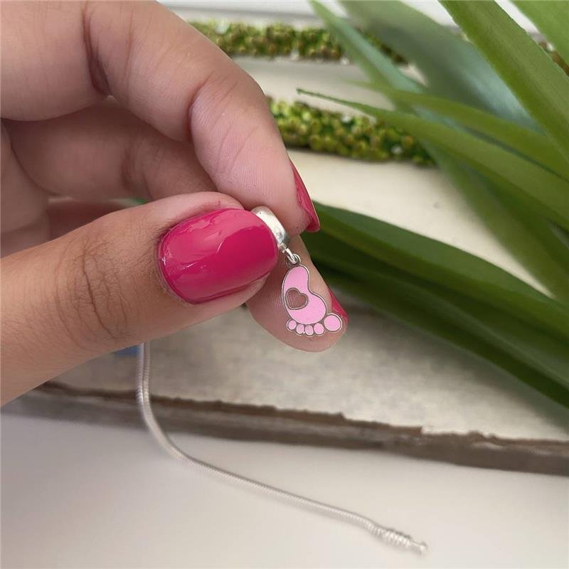 BERLOQUES PRATA 925 PEZINHO DE BEBÊ ROSA