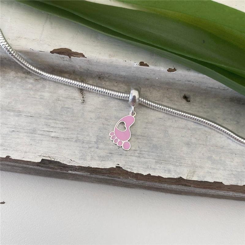 BERLOQUES PRATA 925 PEZINHO DE BEBÊ ROSA