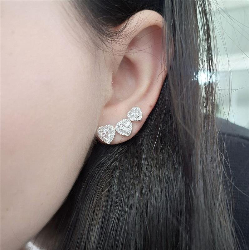 BRINCO PRATA 925 CORAÇÃO 8MM ZIRCONIAS CRAVEJADAS