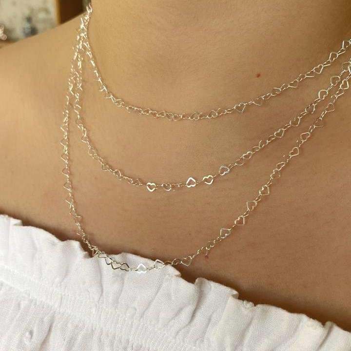 COLAR PRATA 925 ELOS CORAÇÃO GRANDE 50 CM