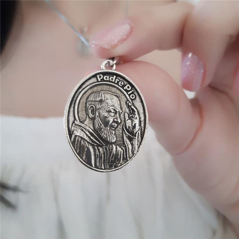 PINGENTE PRATA 925 MEDALHA SÃO PADRE PIO 3 CM