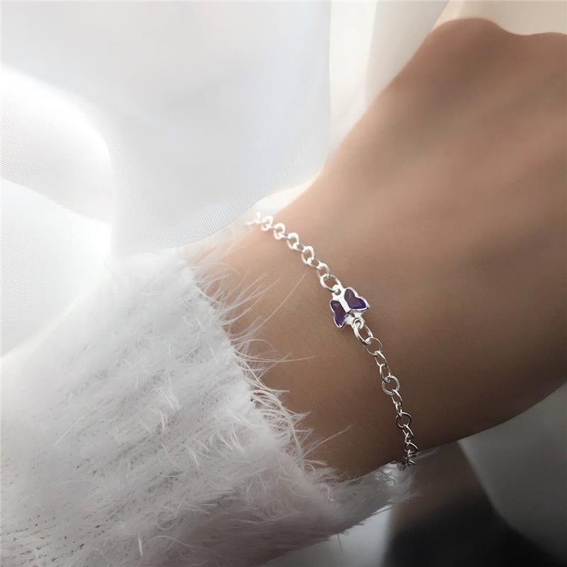 PULSEIRA PRATA 925 BORBOLETA LILÁS