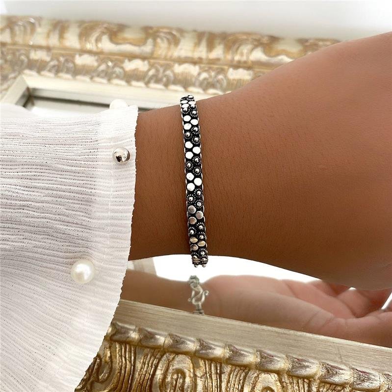 PULSEIRA PRATA 925 PEKUN FLORZINHA E BOLINHAS