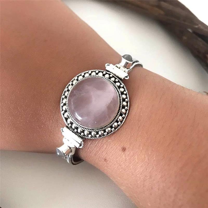 PULSEIRA PRATA 925 QUARTZO ROSA CÍRCULO